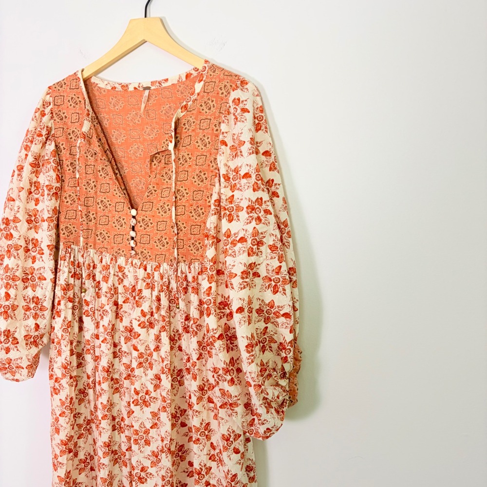 Free People Hazy Maisy Floral Maxi Dress Orange Pink Small Boho Cottaecore - Picture 5 of 9